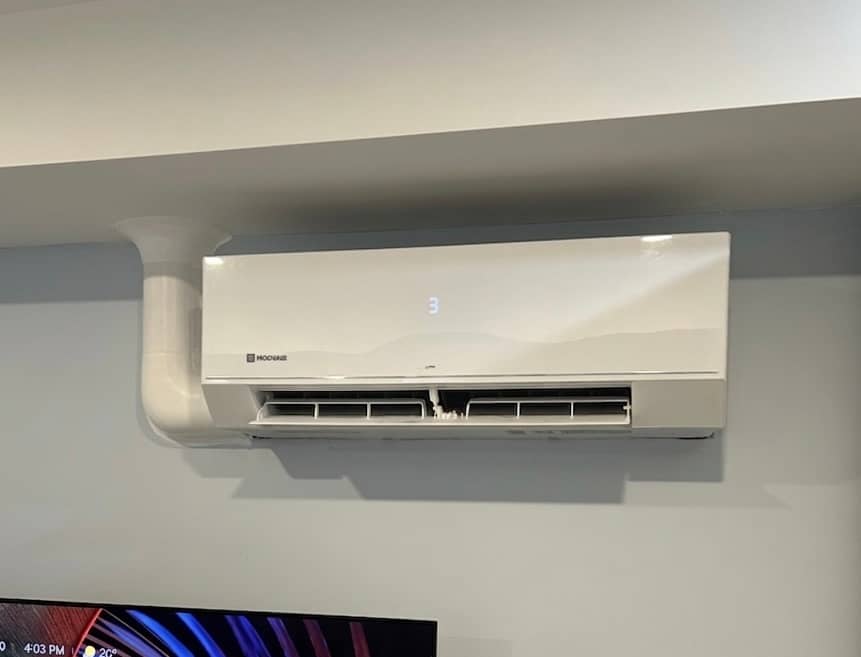 Ductless mini-split head mounted in a finished room
